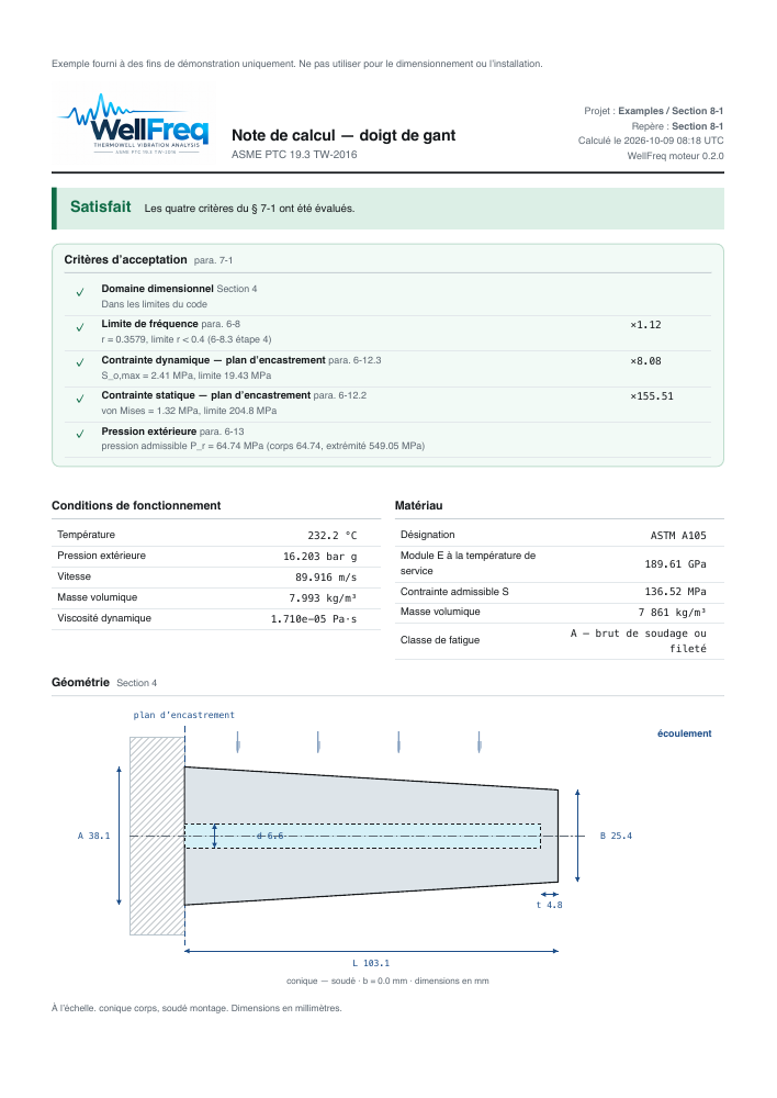 Première page du rapport de calcul exemple